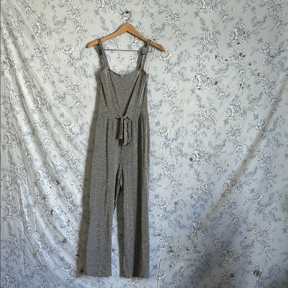 Black and white pinstripe stretchy jumpsuit
